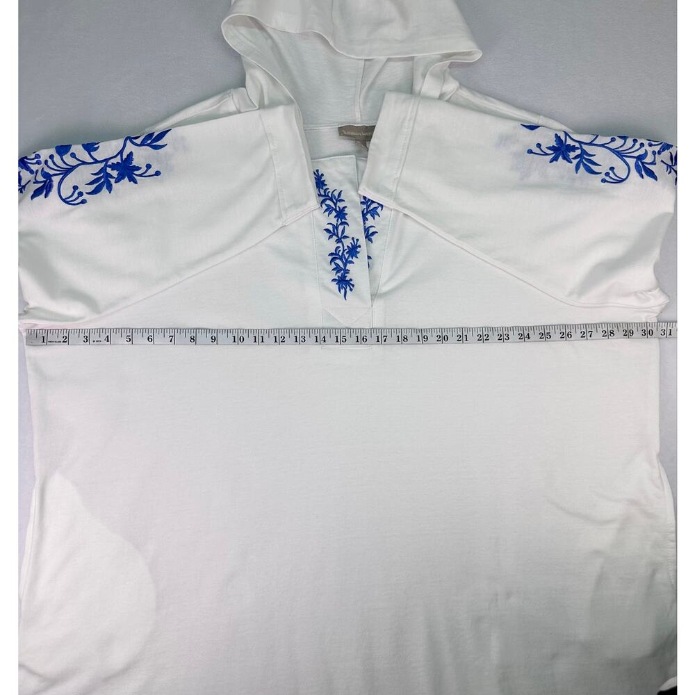 Woman Within White Embroidered Floral Hoodie Tunic 2X Blue Split Neck Sweatshirt - Picture 9 of 11